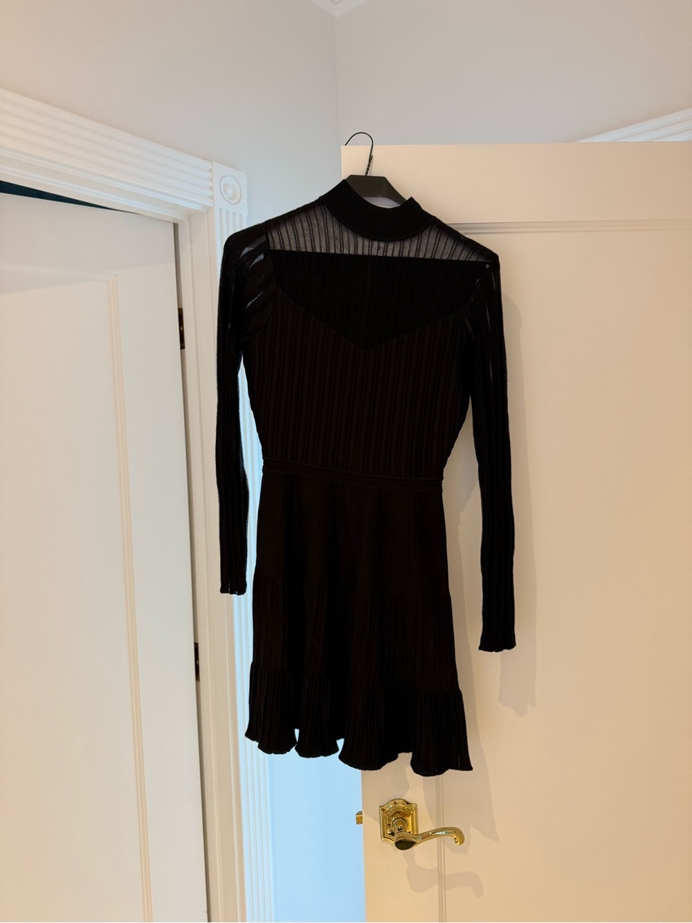 Reiss Black Long-Sleeve Ribbed Fit-and-Flare Dress